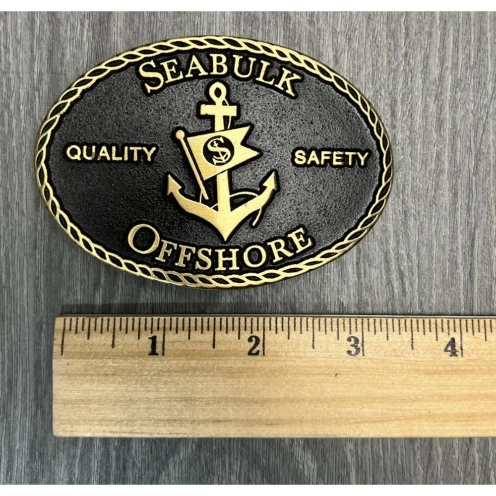 Seabulk Offshore Advertising Belt Buckle Quality Safety Anchor Brass Tone Black